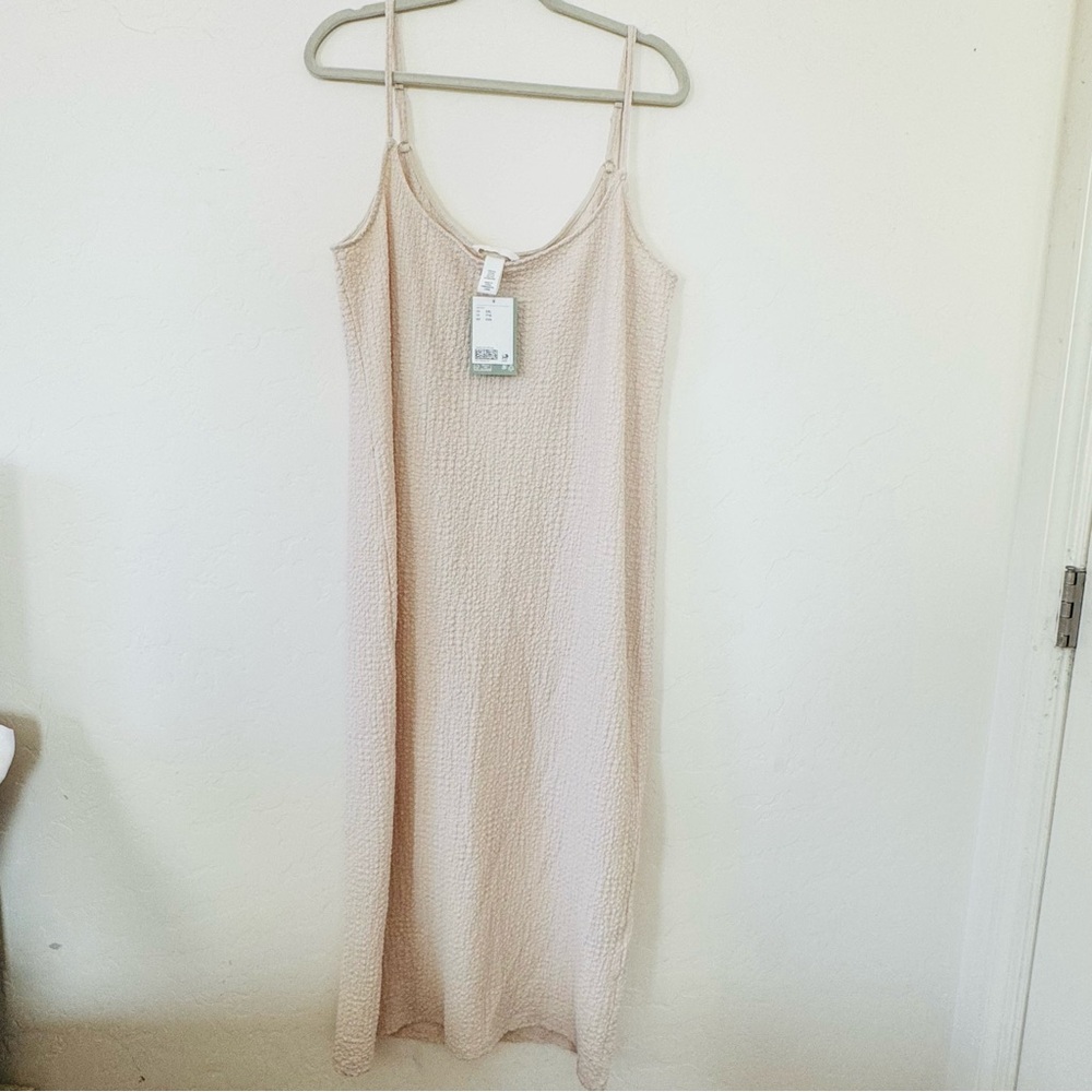 H&M Beige Textured Midi Slip Dress
